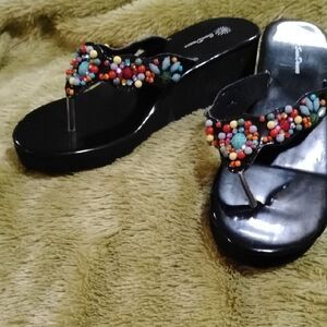 Elegant Black Sandals with Beaded Straps